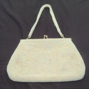 Vintage Mid-Century Beaded Clutch Purse with Flower Detail